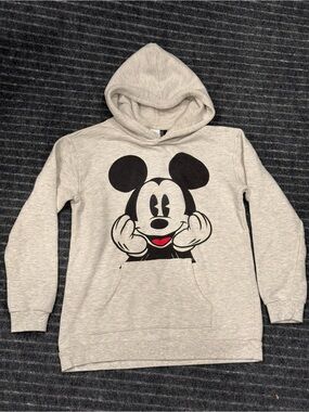 Disney Light Heather Gray Mickey Mouse Graphic Hoodie Size Medium Double Sided